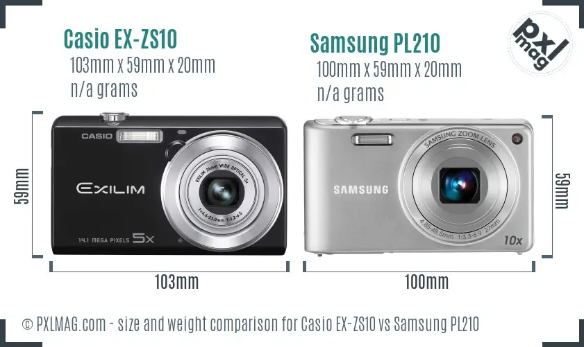 Casio EX-ZS10 vs Samsung PL210 size comparison