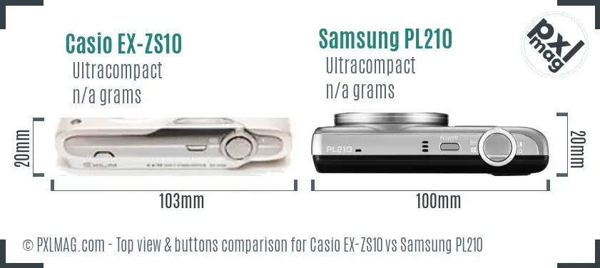 Casio EX-ZS10 vs Samsung PL210 top view buttons comparison