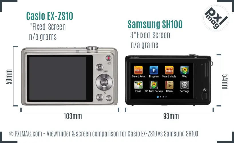 Casio EX-ZS10 vs Samsung SH100 Screen and Viewfinder comparison