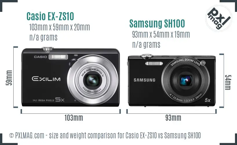 Casio EX-ZS10 vs Samsung SH100 size comparison