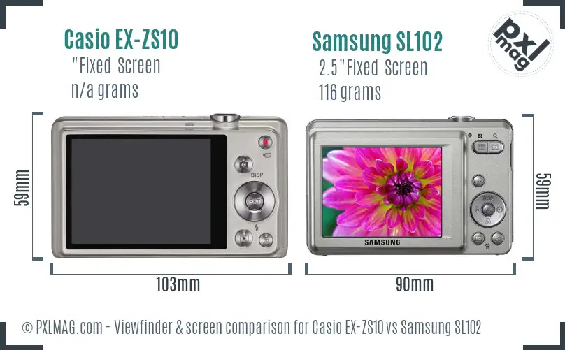 Casio EX-ZS10 vs Samsung SL102 Screen and Viewfinder comparison