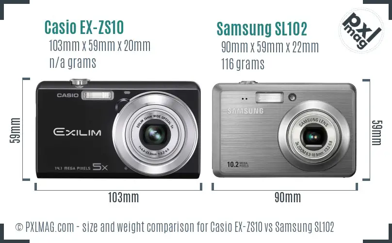 Casio EX-ZS10 vs Samsung SL102 size comparison