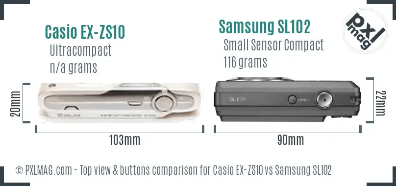 Casio EX-ZS10 vs Samsung SL102 top view buttons comparison