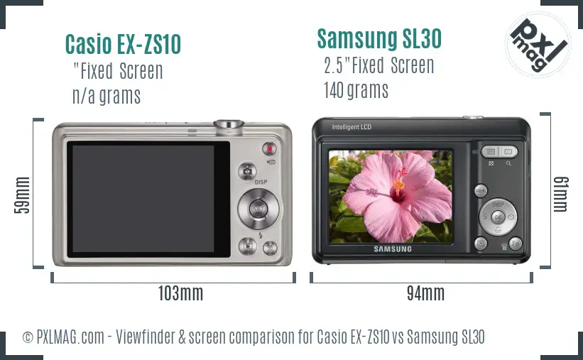 Casio EX-ZS10 vs Samsung SL30 Screen and Viewfinder comparison