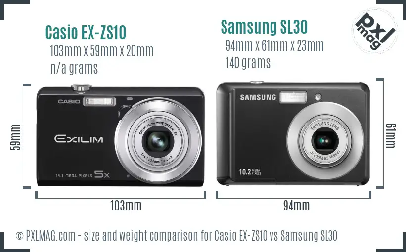Casio EX-ZS10 vs Samsung SL30 size comparison
