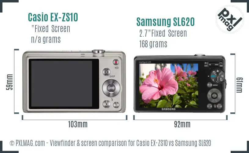 Casio EX-ZS10 vs Samsung SL620 Screen and Viewfinder comparison