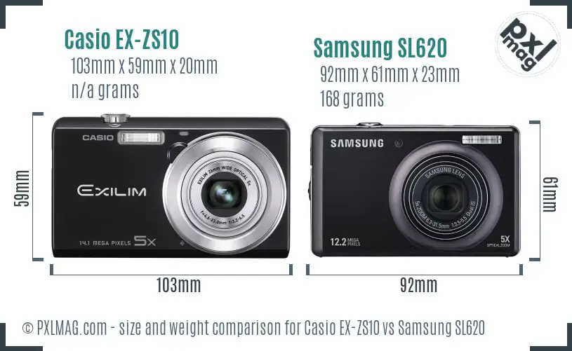 Casio EX-ZS10 vs Samsung SL620 size comparison