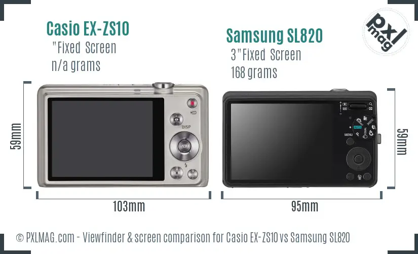 Casio EX-ZS10 vs Samsung SL820 Screen and Viewfinder comparison