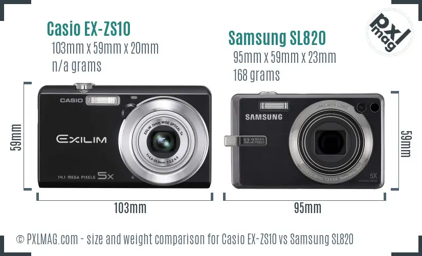 Casio EX-ZS10 vs Samsung SL820 size comparison