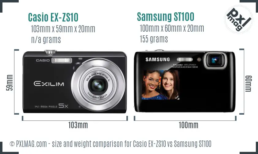 Casio EX-ZS10 vs Samsung ST100 size comparison