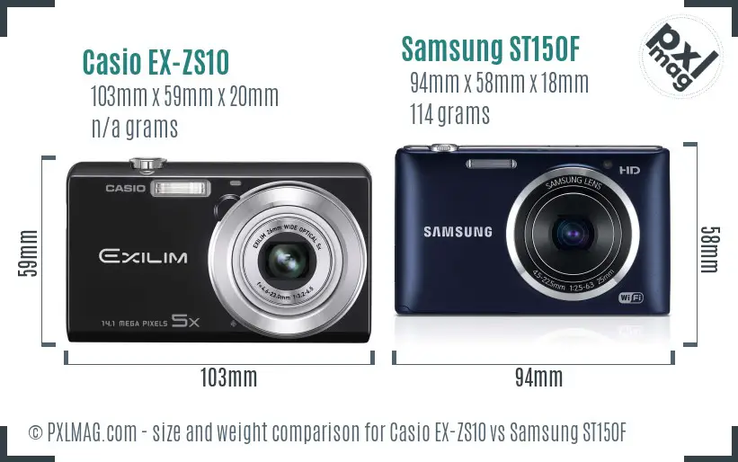 Casio EX-ZS10 vs Samsung ST150F size comparison