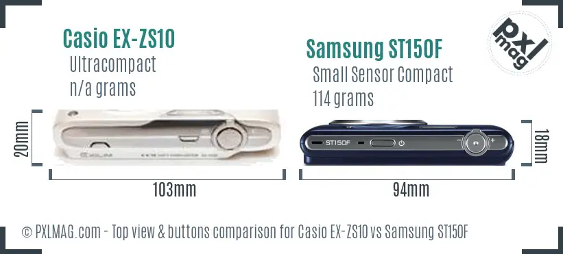 Casio EX-ZS10 vs Samsung ST150F top view buttons comparison