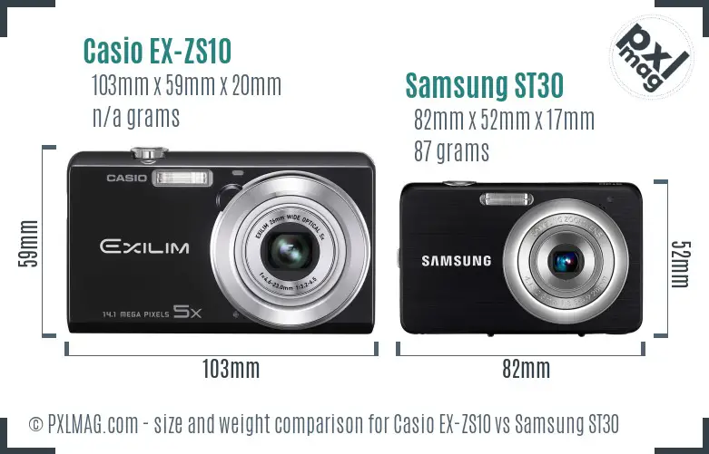 Casio EX-ZS10 vs Samsung ST30 size comparison