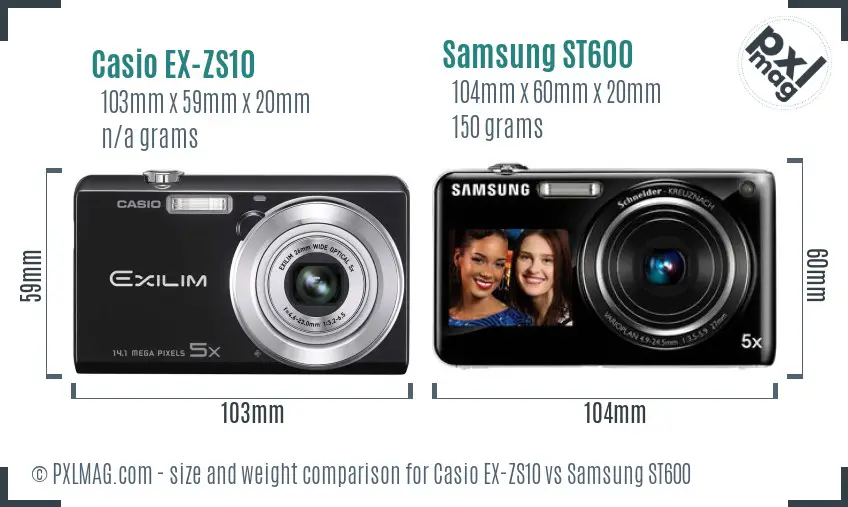 Casio EX-ZS10 vs Samsung ST600 size comparison Casio EX-ZS10 vs Samsung ST600 size comparison