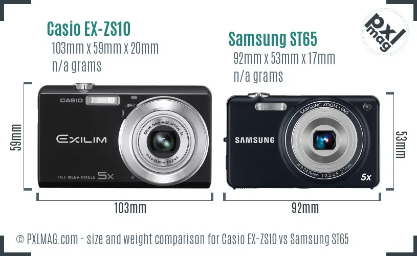 Casio EX-ZS10 vs Samsung ST65 size comparison