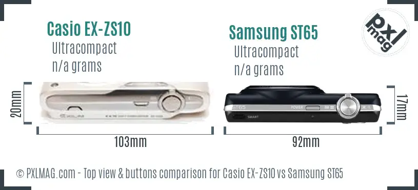 Casio EX-ZS10 vs Samsung ST65 top view buttons comparison