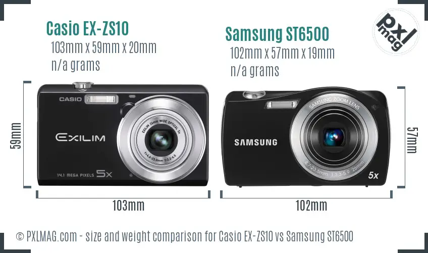 Casio EX-ZS10 vs Samsung ST6500 size comparison