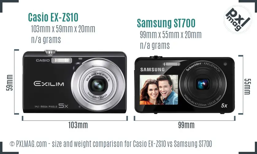 Casio EX-ZS10 vs Samsung ST700 size comparison