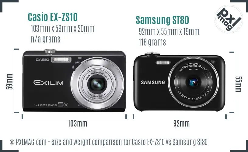 Casio EX-ZS10 vs Samsung ST80 size comparison