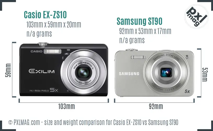 Casio EX-ZS10 vs Samsung ST90 size comparison