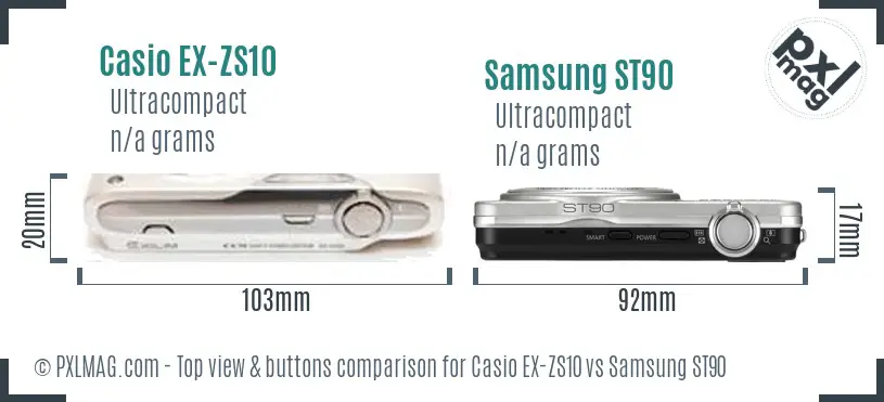 Casio EX-ZS10 vs Samsung ST90 top view buttons comparison