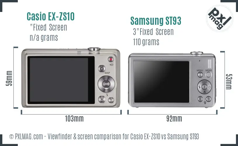 Casio EX-ZS10 vs Samsung ST93 Screen and Viewfinder comparison