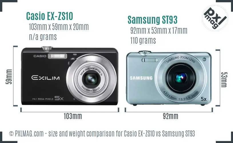 Casio EX-ZS10 vs Samsung ST93 size comparison