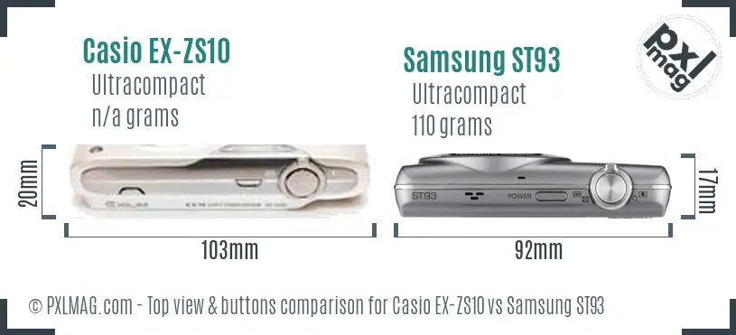 Casio EX-ZS10 vs Samsung ST93 top view buttons comparison