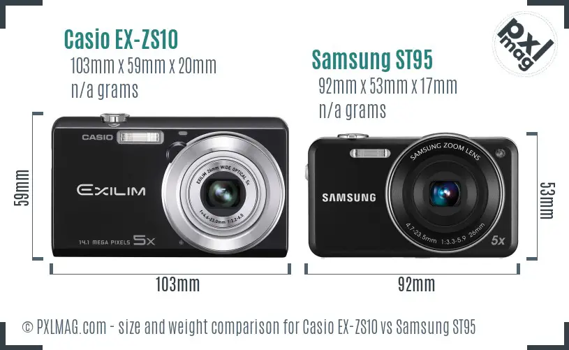 Casio EX-ZS10 vs Samsung ST95 size comparison
