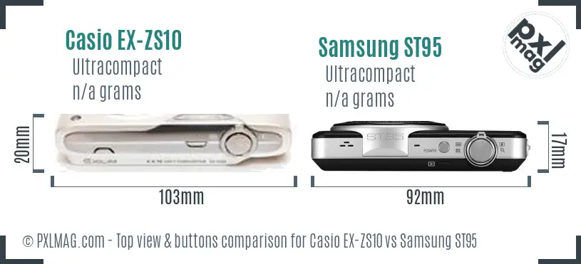 Casio EX-ZS10 vs Samsung ST95 top view buttons comparison