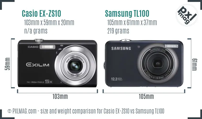 Casio EX-ZS10 vs Samsung TL100 size comparison Casio EX-ZS10 vs Samsung TL100 size comparison