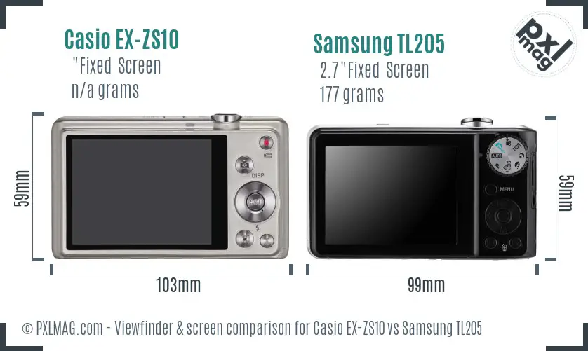 Casio EX-ZS10 vs Samsung TL205 Screen and Viewfinder comparison