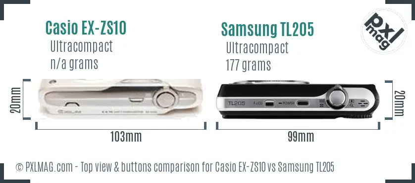 Casio EX-ZS10 vs Samsung TL205 top view buttons comparison