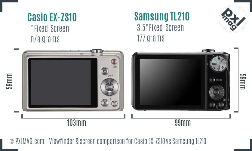 Casio EX-ZS10 vs Samsung TL210 Screen and Viewfinder comparison