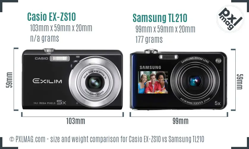 Casio EX-ZS10 vs Samsung TL210 size comparison