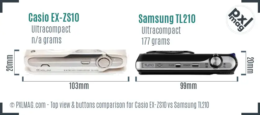 Casio EX-ZS10 vs Samsung TL210 top view buttons comparison