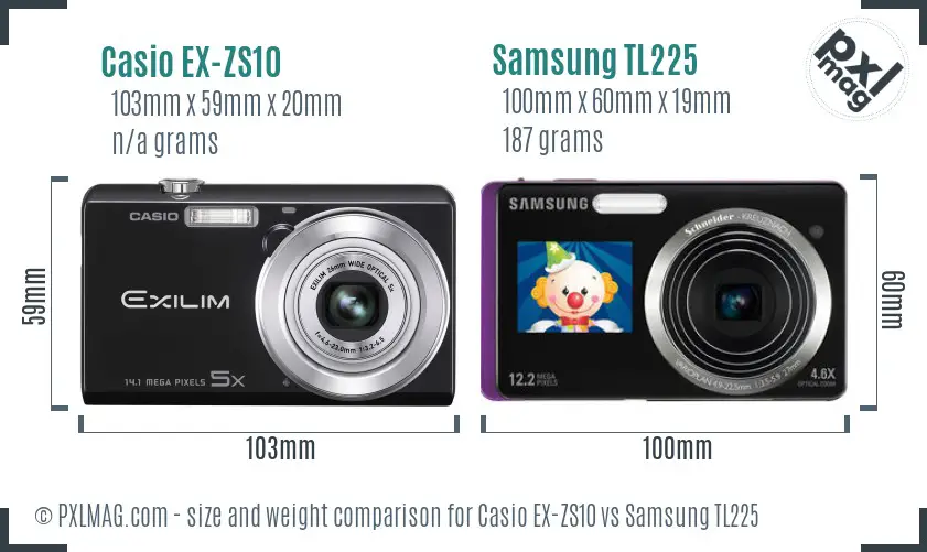 Casio EX-ZS10 vs Samsung TL225 size comparison