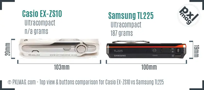 Casio EX-ZS10 vs Samsung TL225 top view buttons comparison