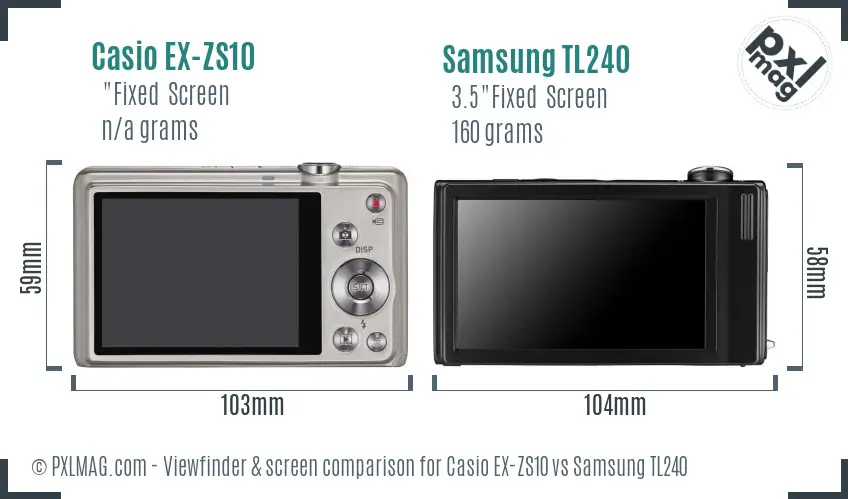 Casio EX-ZS10 vs Samsung TL240 Screen and Viewfinder comparison