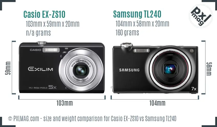 Casio EX-ZS10 vs Samsung TL240 size comparison