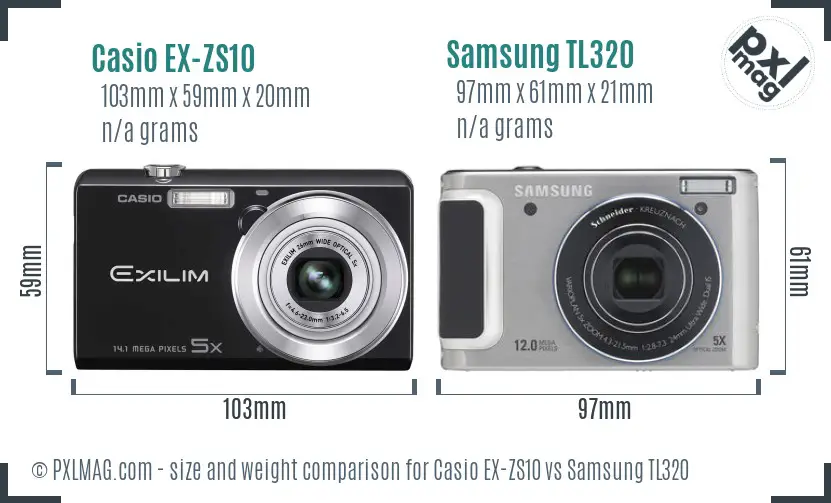 Casio EX-ZS10 vs Samsung TL320 size comparison