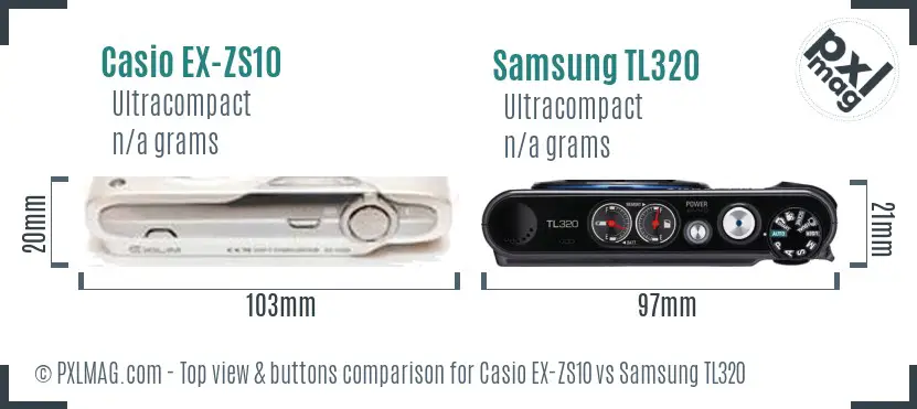 Casio EX-ZS10 vs Samsung TL320 top view buttons comparison