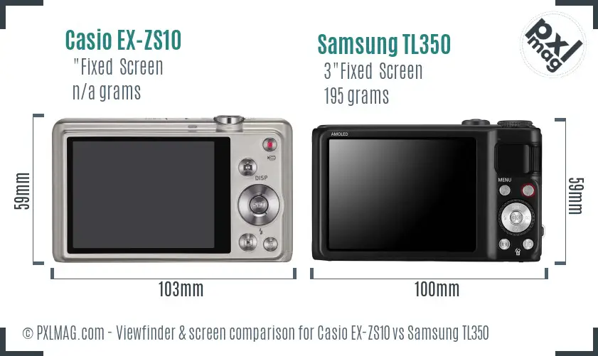 Casio EX-ZS10 vs Samsung TL350 Screen and Viewfinder comparison