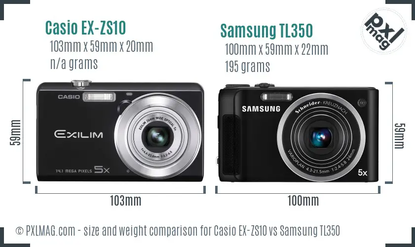 Casio EX-ZS10 vs Samsung TL350 size comparison