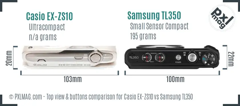 Casio EX-ZS10 vs Samsung TL350 top view buttons comparison