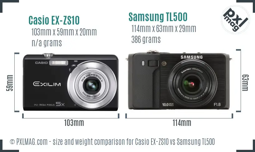 Casio EX-ZS10 vs Samsung TL500 size comparison Casio EX-ZS10 vs Samsung TL500 size comparison