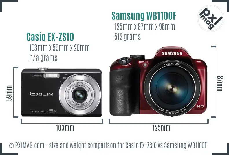 Casio EX-ZS10 vs Samsung WB1100F size comparison