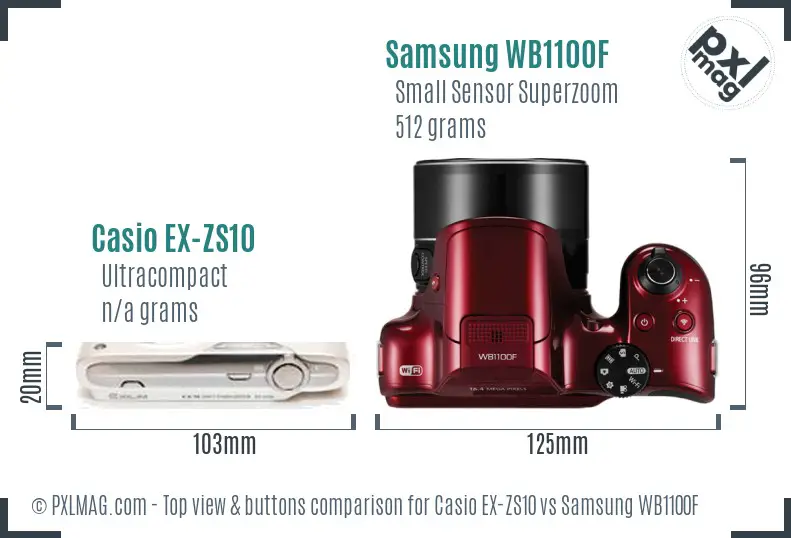 Casio EX-ZS10 vs Samsung WB1100F top view buttons comparison
