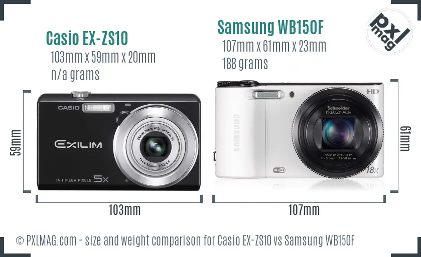 Casio EX-ZS10 vs Samsung WB150F size comparison