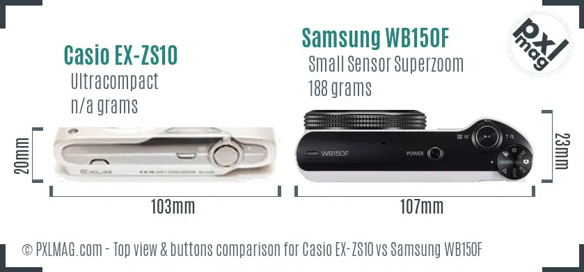 Casio EX-ZS10 vs Samsung WB150F top view buttons comparison